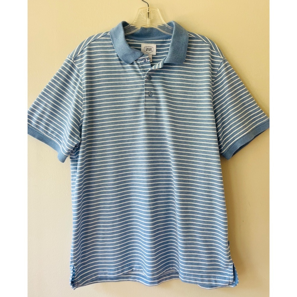 Berkley Jensen Sz L Polo Shirt Pima Cotton‎ Blue Striped Golf Sport Casual Top